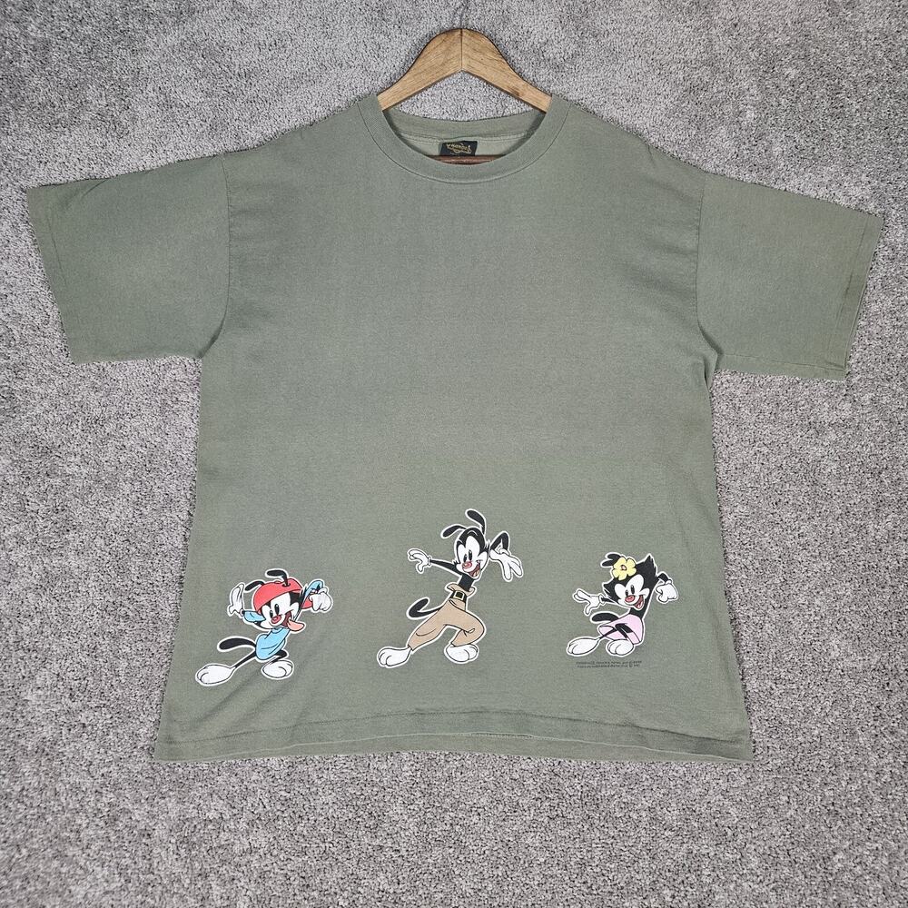 Vintage Animaniacs Shirt Mens XL Green T-Shirt Wrap Around Yakko Wakko Dot 90s